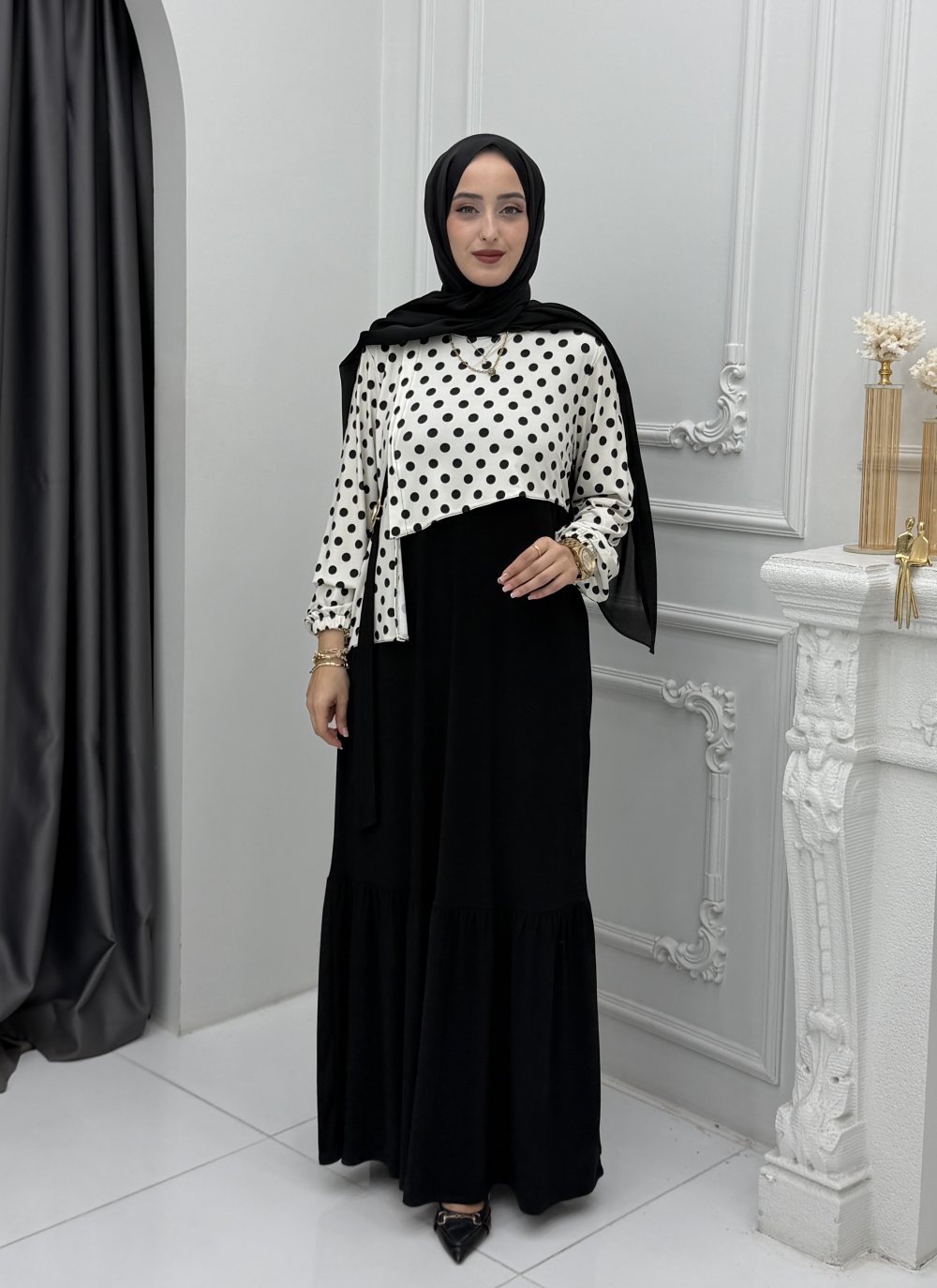 Puantiye Elbise Siyah — Siyah